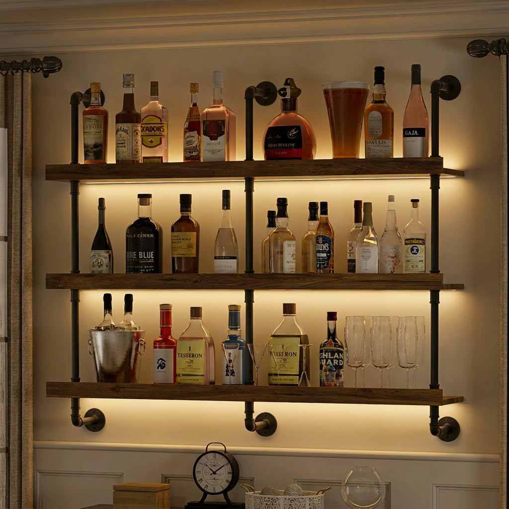 Home Bar Shelves - Étagère à vin murale avec éclairage