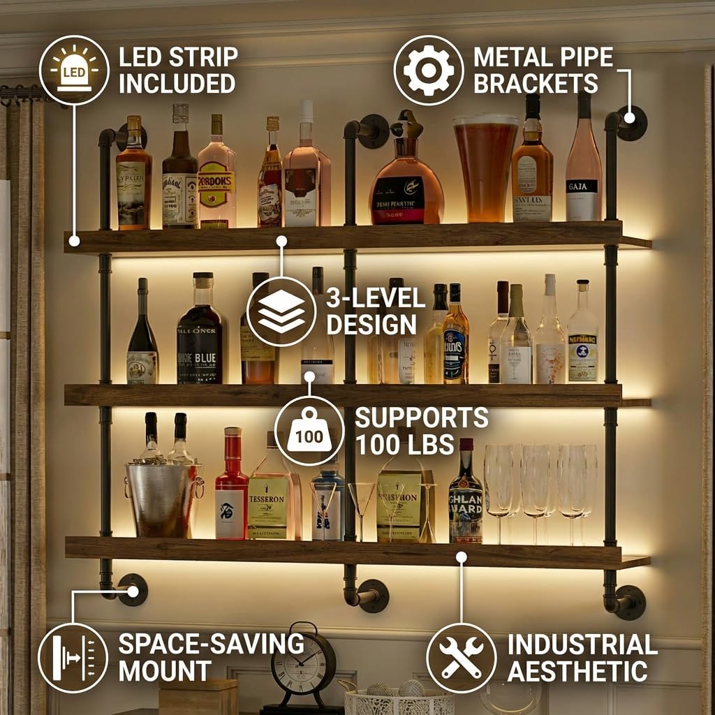 Étagère à vin murale avec écla - Home Bar Shelves avis et prix